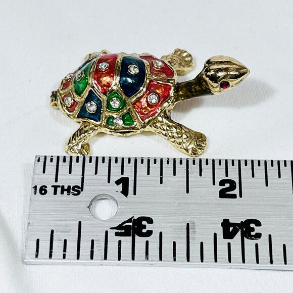 Turtle Shaped Ceramic Hinged Trinket Box Porcelain Crystals Gold Tone Multicolor - Picture 8 of 9